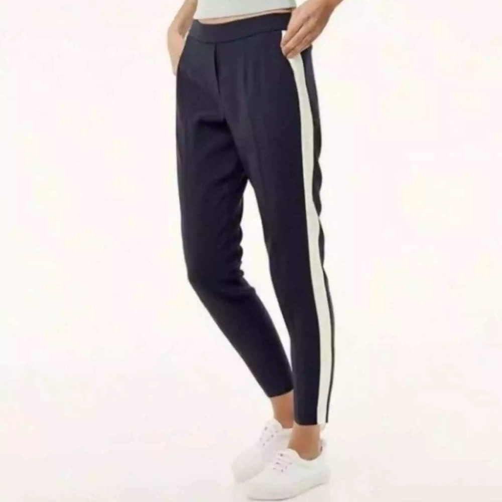 Aritzia Babaton Conan Navy Blue Side Stripe Tuxedo Crepe Ankle Trousers Pants